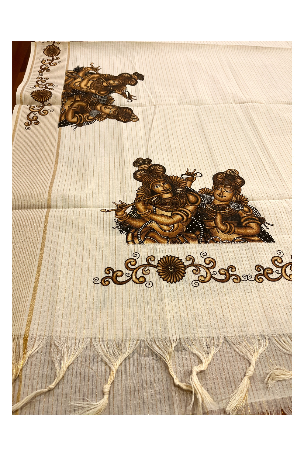 Kerala Tissue Churidar Salwar Material with Mural Printed Designs (include Printed Shawl / Dupatta)