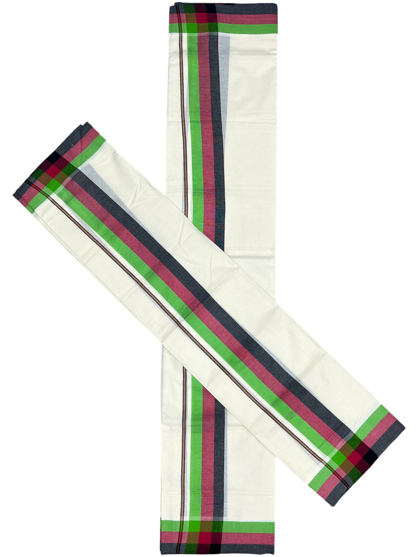 Southloom Kerala Mulloth Cotton Double Mundum Neriyathum with Multicolor Border