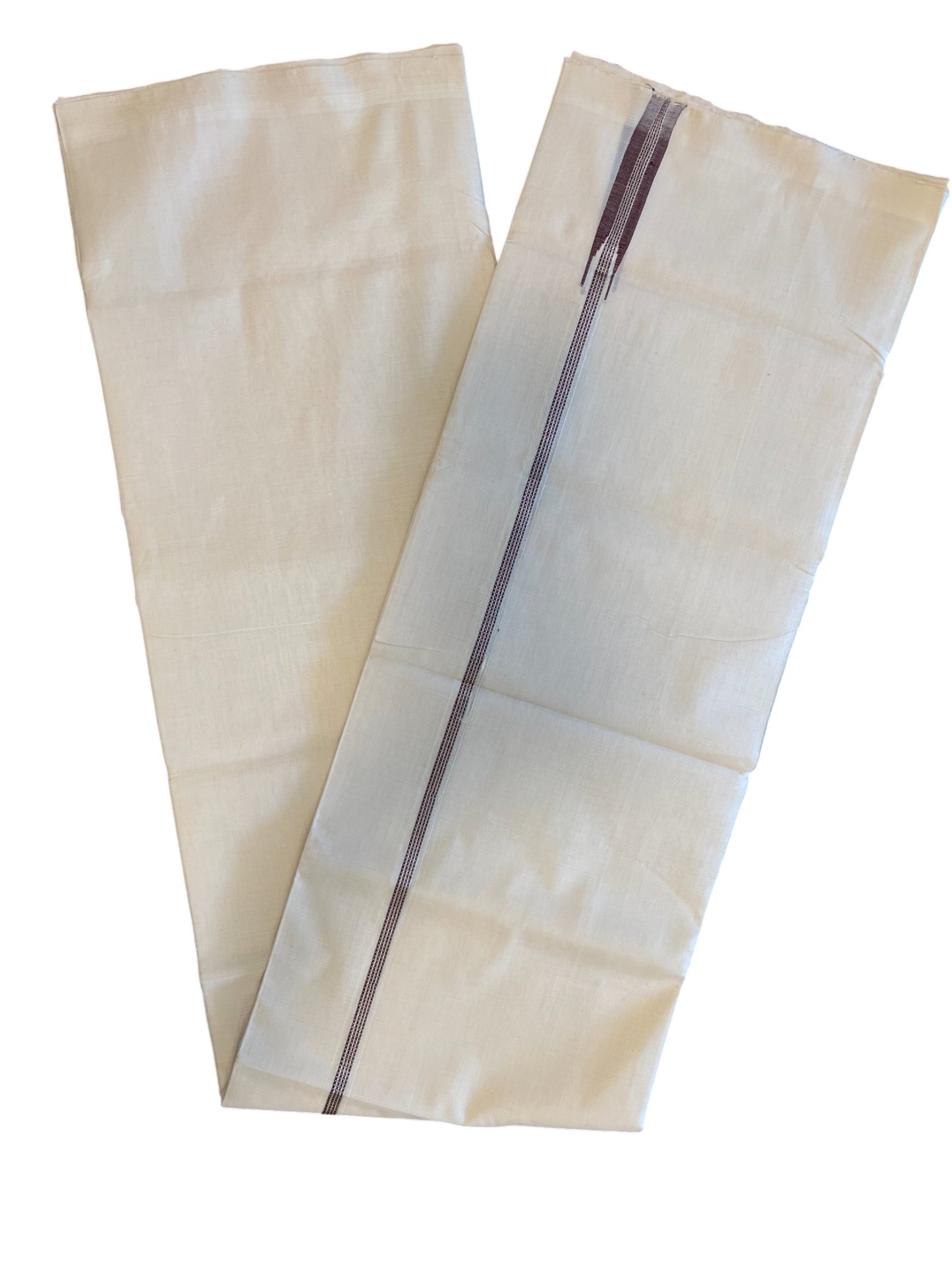 Southloom Premium Handloom Cotton Double Mundu with Silver and Maroon Border