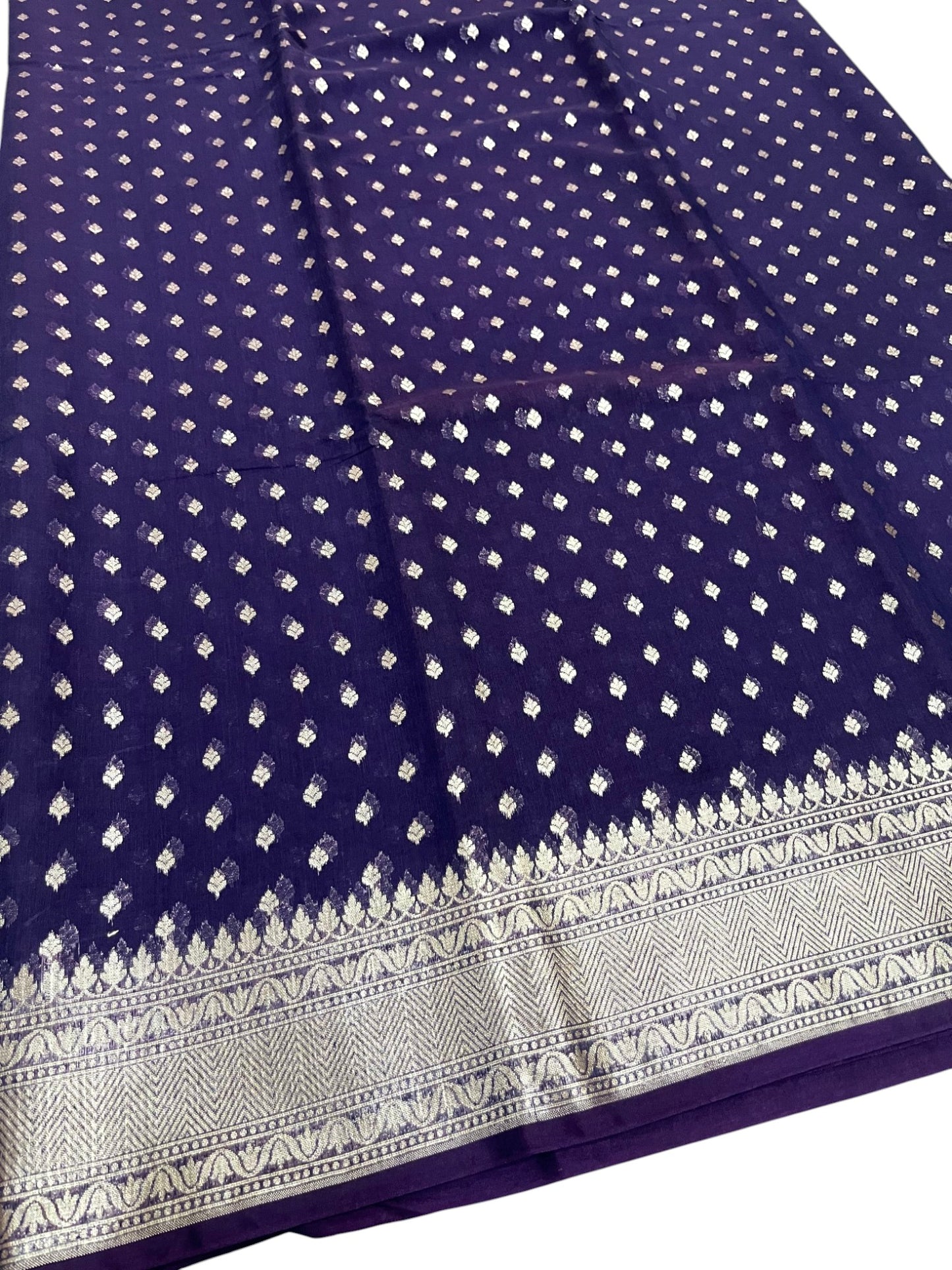 Southloom Cotton Banarasi Silk Saree with Woven Work on Body and Borders (Blue)