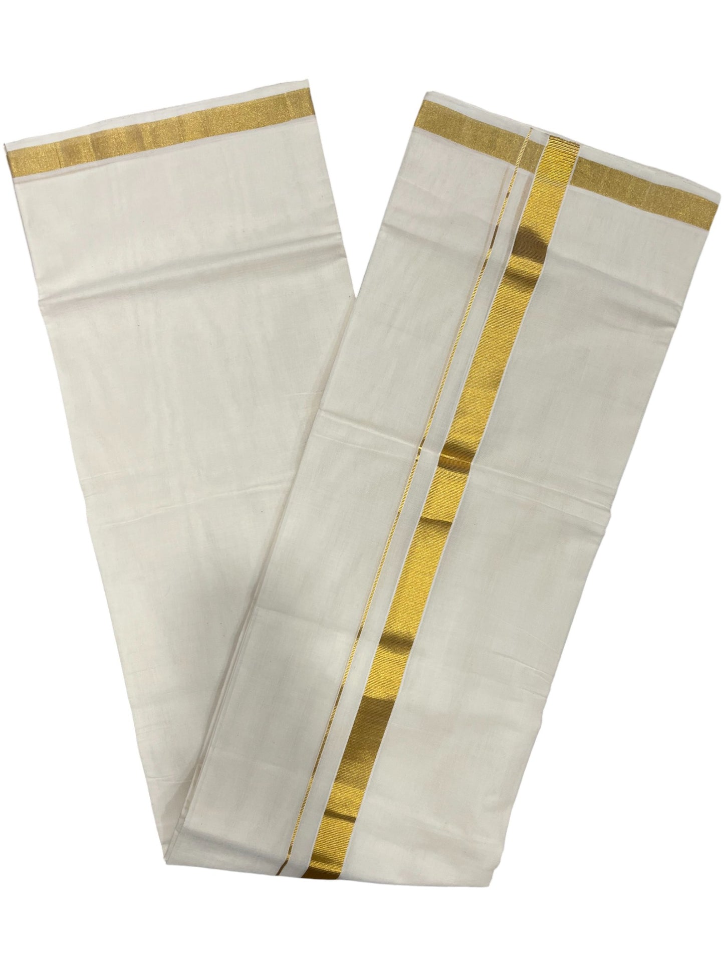 Southloom Premium Handloom Cotton Double Mundu with Gold Kasavu Border
