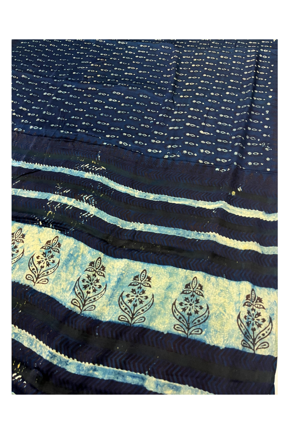 Southloom Modal Silk Dark Blue Designer Saree with Floral Prints on Body