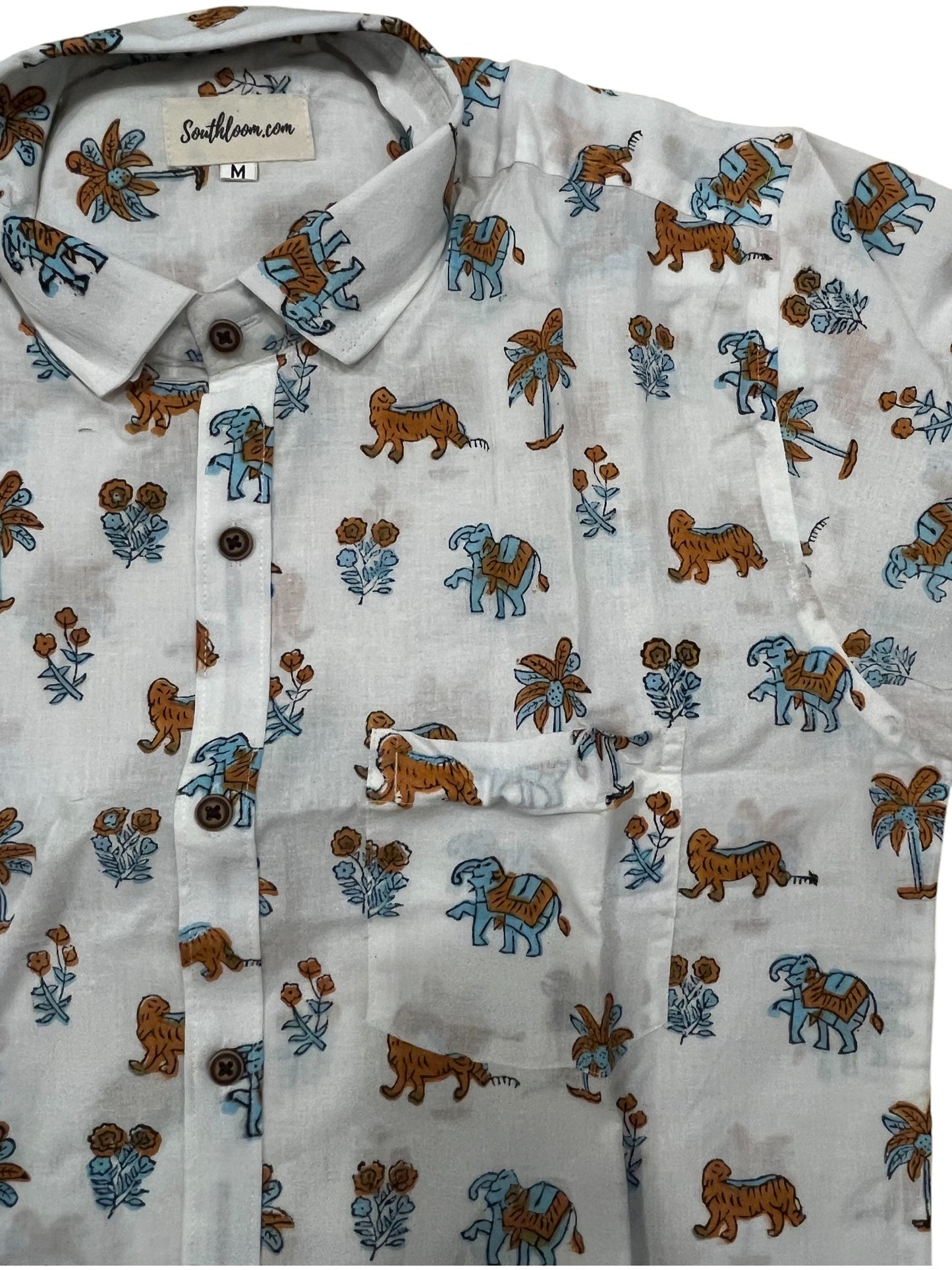 Southloom Jaipur Pure Cotton Block Printed Shirt for Men (Medium)