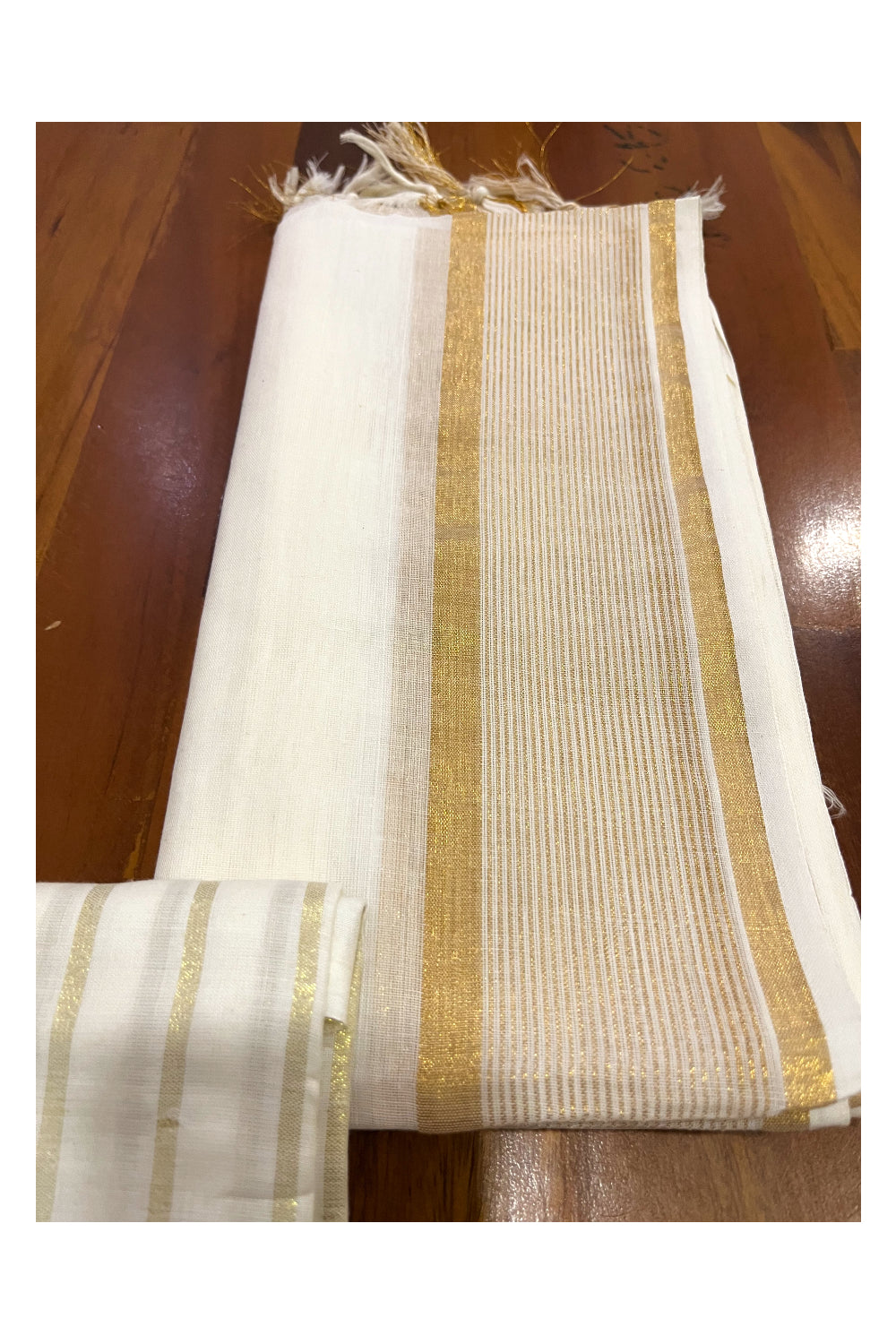 Kerala Cotton Churidar Salwar Material with Kasavu Lines Designs (include Shawl / Dupatta)