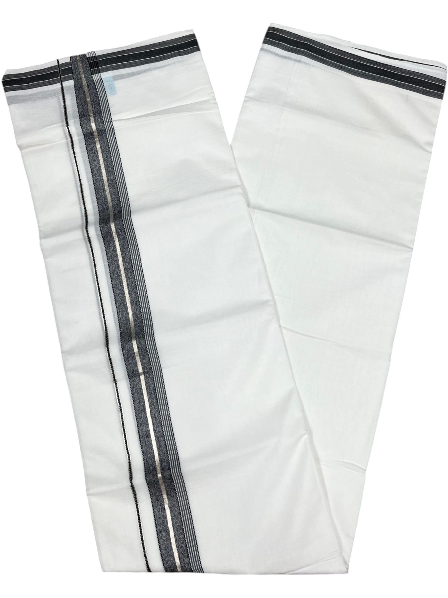 Southloom Kerala Pure White Cotton Double Mundu with Silver Line & Black Border (South Indian Dhoti)