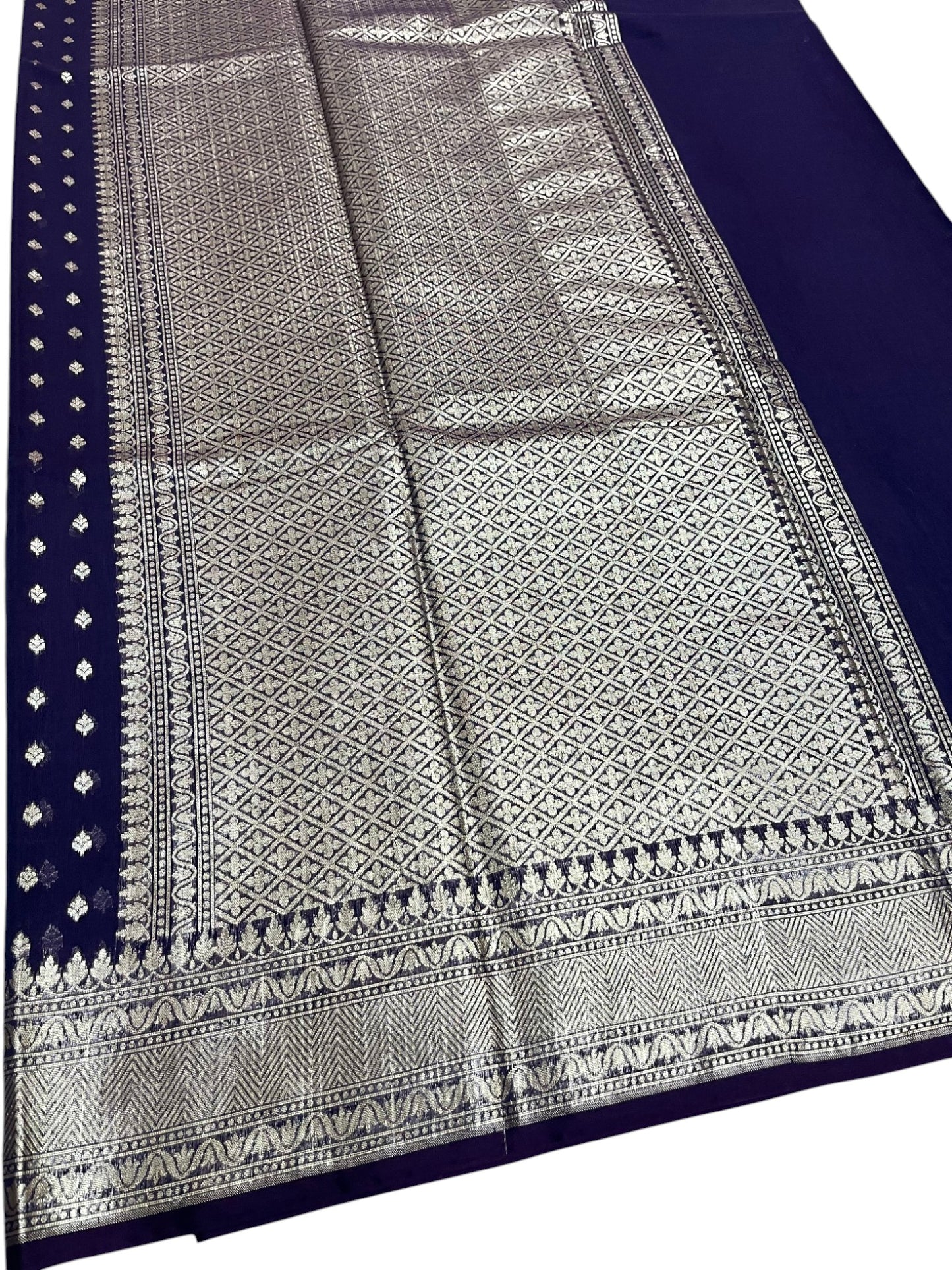 Southloom Cotton Banarasi Silk Saree with Woven Work on Body and Borders (Blue)