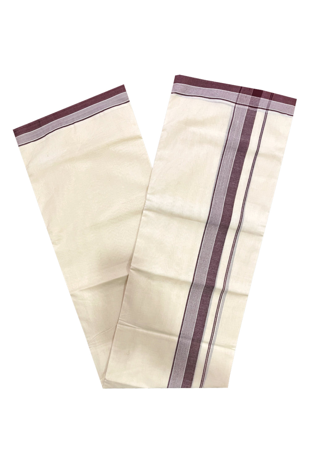 Pure Cotton 100x100 Double Mundu with Brown Line Border (South Indian Kerala Dhoti)