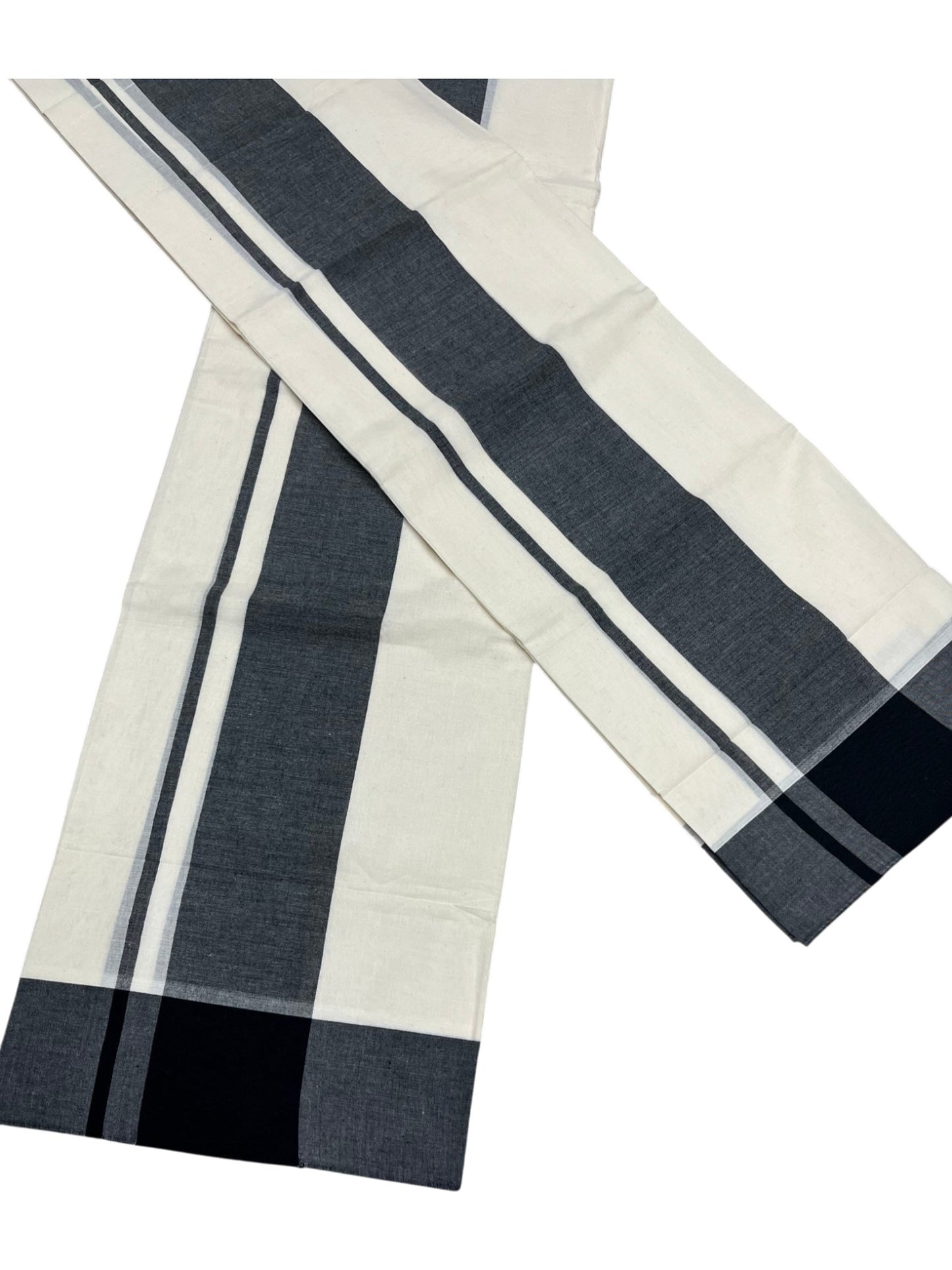 Southloom Pure Cotton Kerala Single Mulloth Set Mundu (Mundum Neriyathum) Black Border in 2.80 mtrs SL243