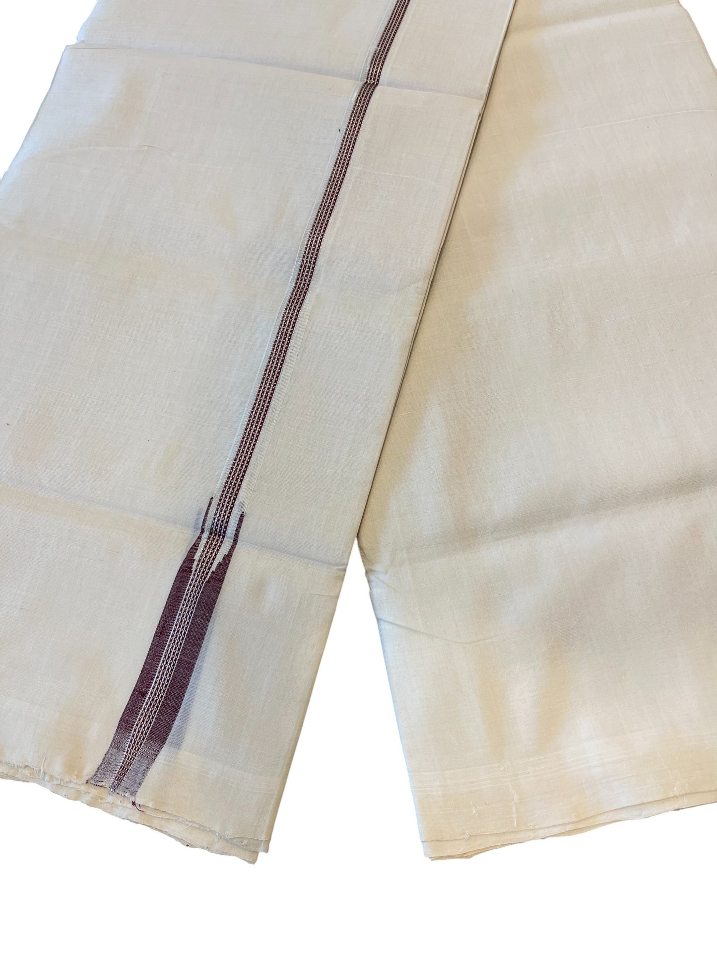 Southloom Premium Handloom Cotton Double Mundu with Silver and Maroon Border