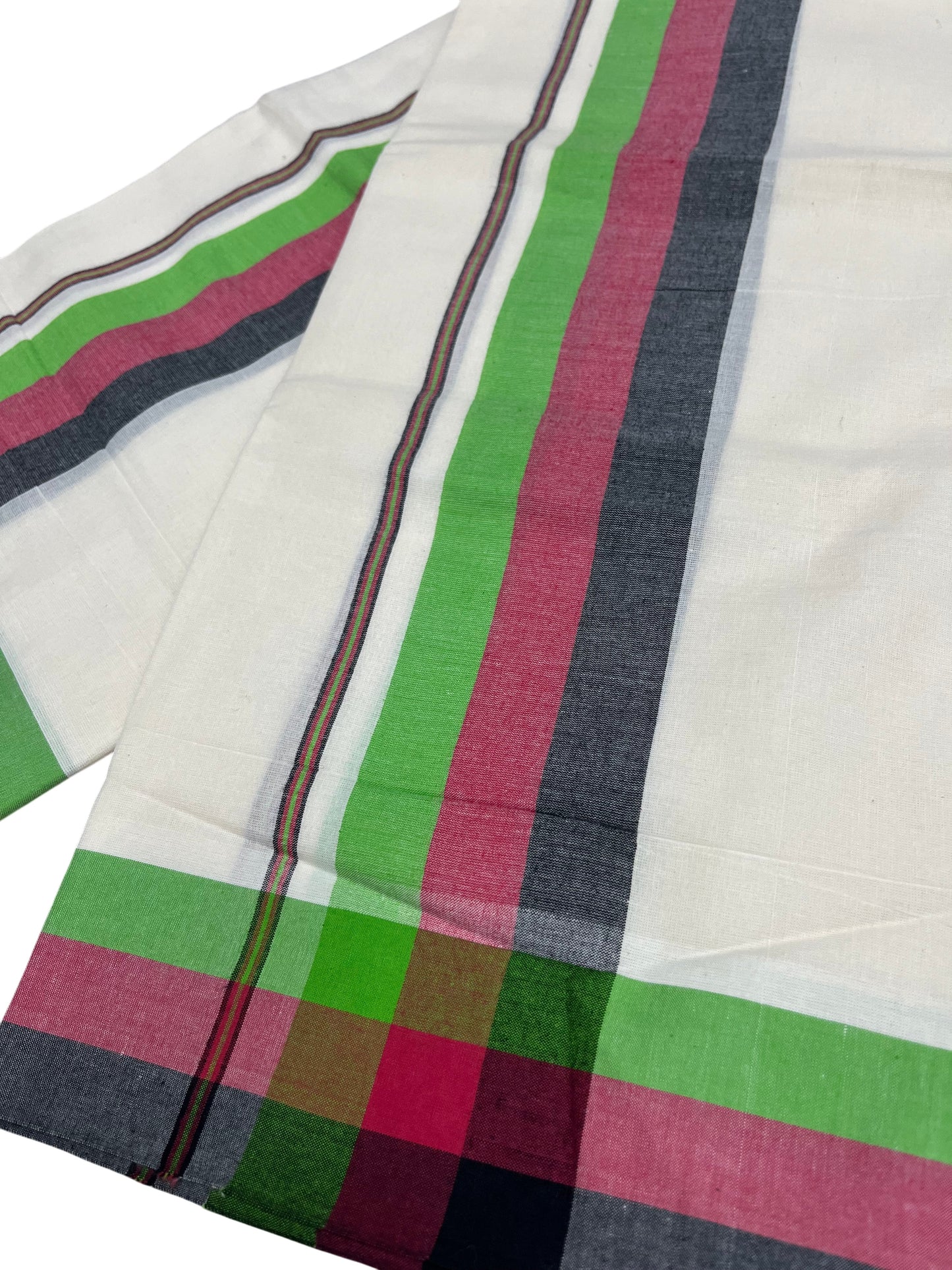 Southloom Kerala Mulloth Cotton Double Mundum Neriyathum with Multicolor Border