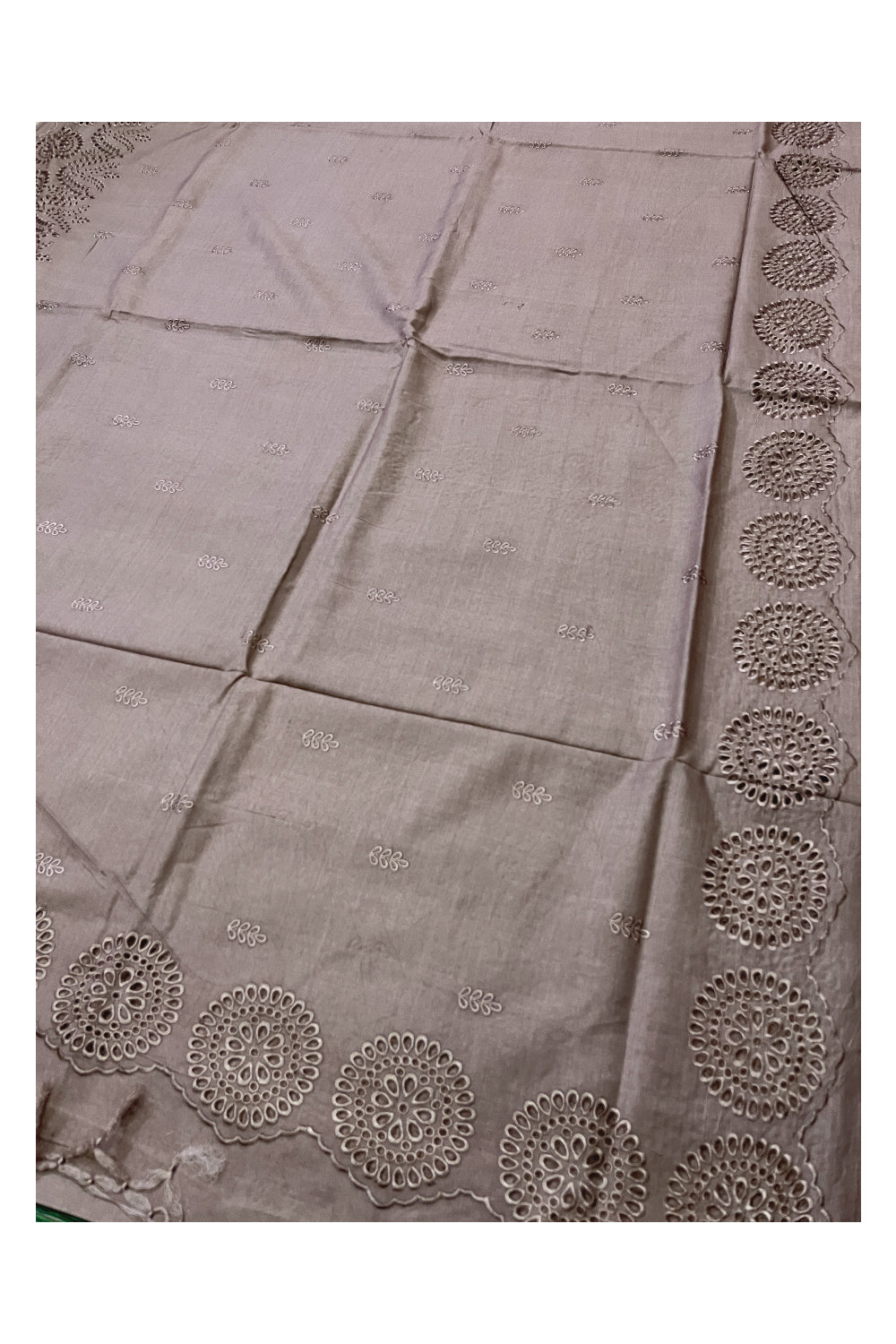 Southloom Pure Tussar Brown Designer Saree with Hacoba Work Border