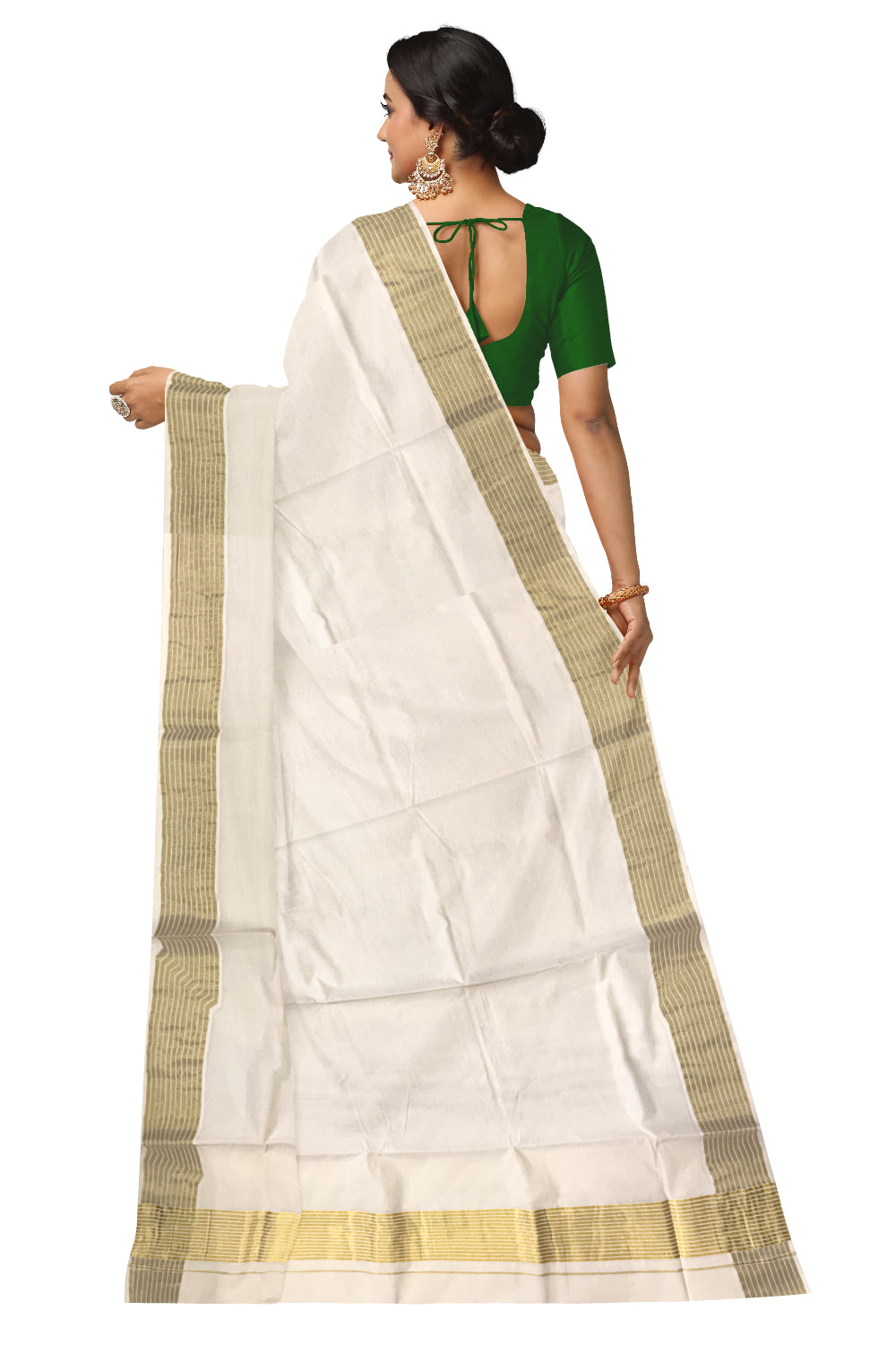 Pure Cotton Plain Kerala Saree With Lines Kasavu 5x4 Border