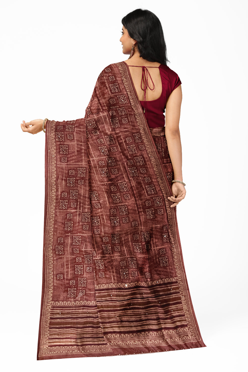 Southloom Art Silk Brown Saree with Designer Prints on Body