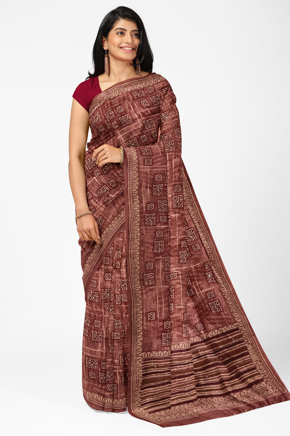 Southloom Art Silk Brown Saree with Designer Prints on Body