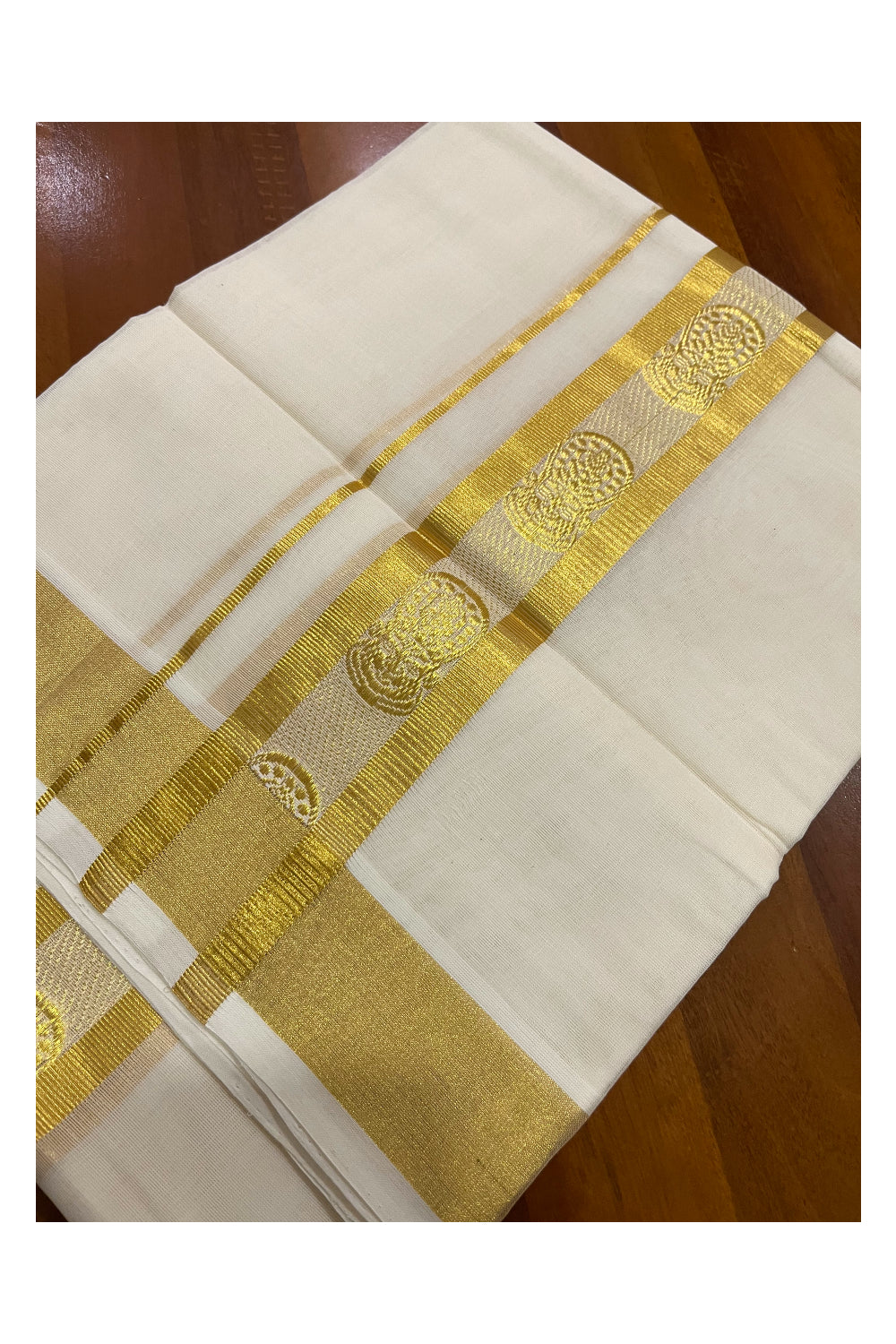 Southloom Premium Handloom Cotton Mundu with Kasavu Kathakali Woven Border