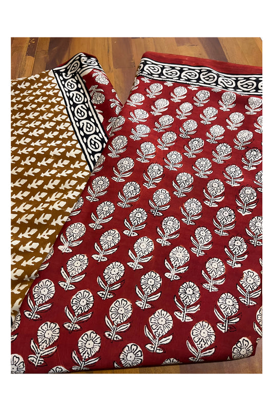 Southloom Modal Silk Red Designer Saree with Floral Prints on Body