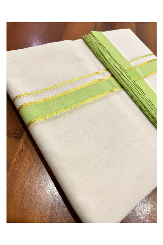 Southloom Premium Balaramapuram Unakkupaavu Handloom Mundu with Kasavu and Light Green Border (South Indian Kerala Dhoti)