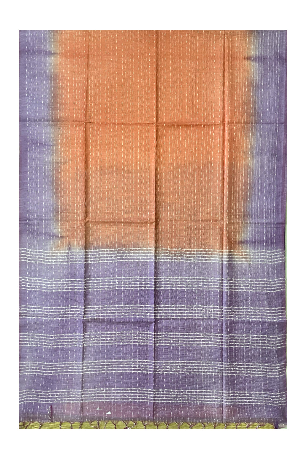 Southloom Semi Organza Check Design Peach Saree with Violet Border