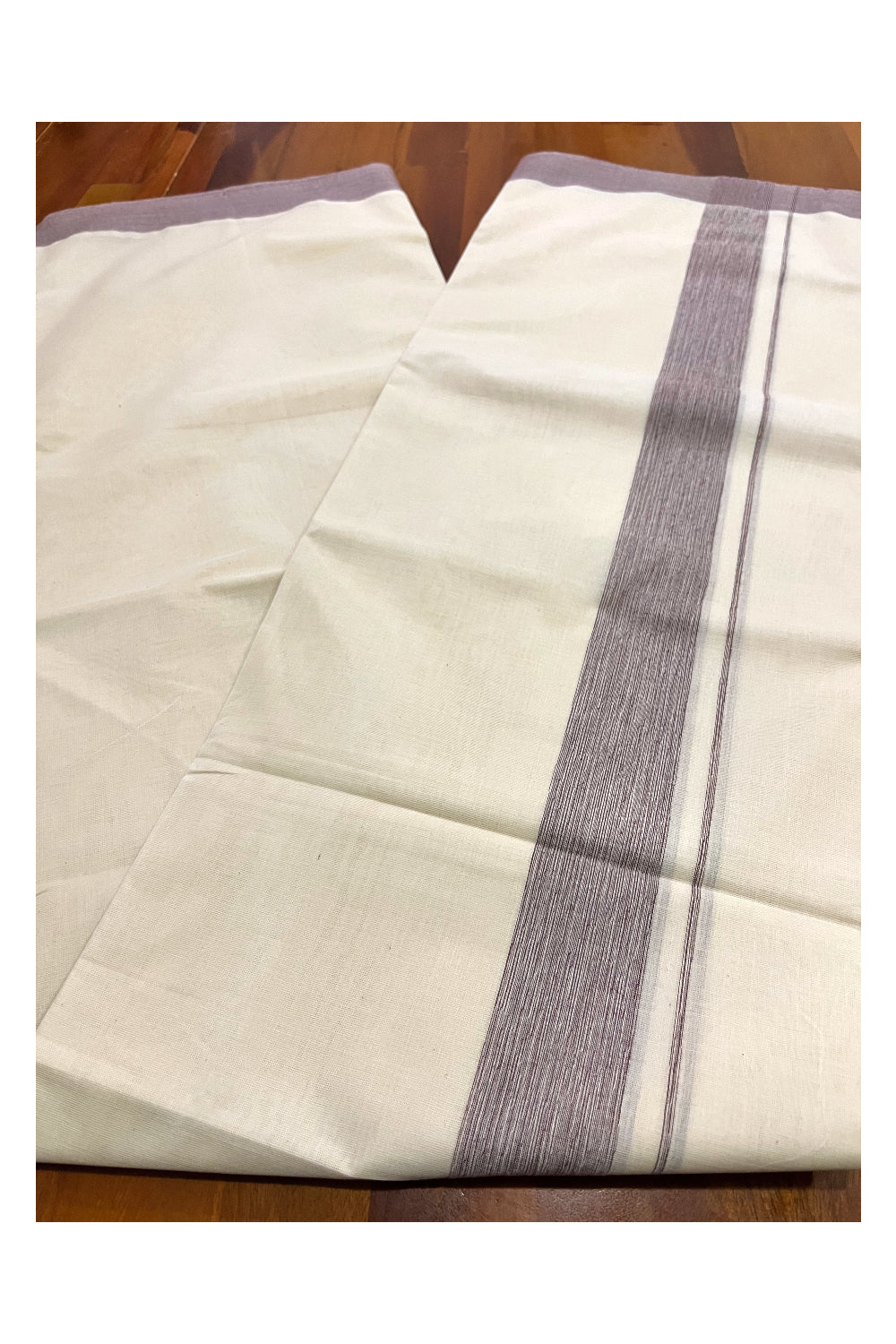 Pure Cotton 100x100 Double Mundu with Brown Line Border (South Indian Kerala Dhoti)