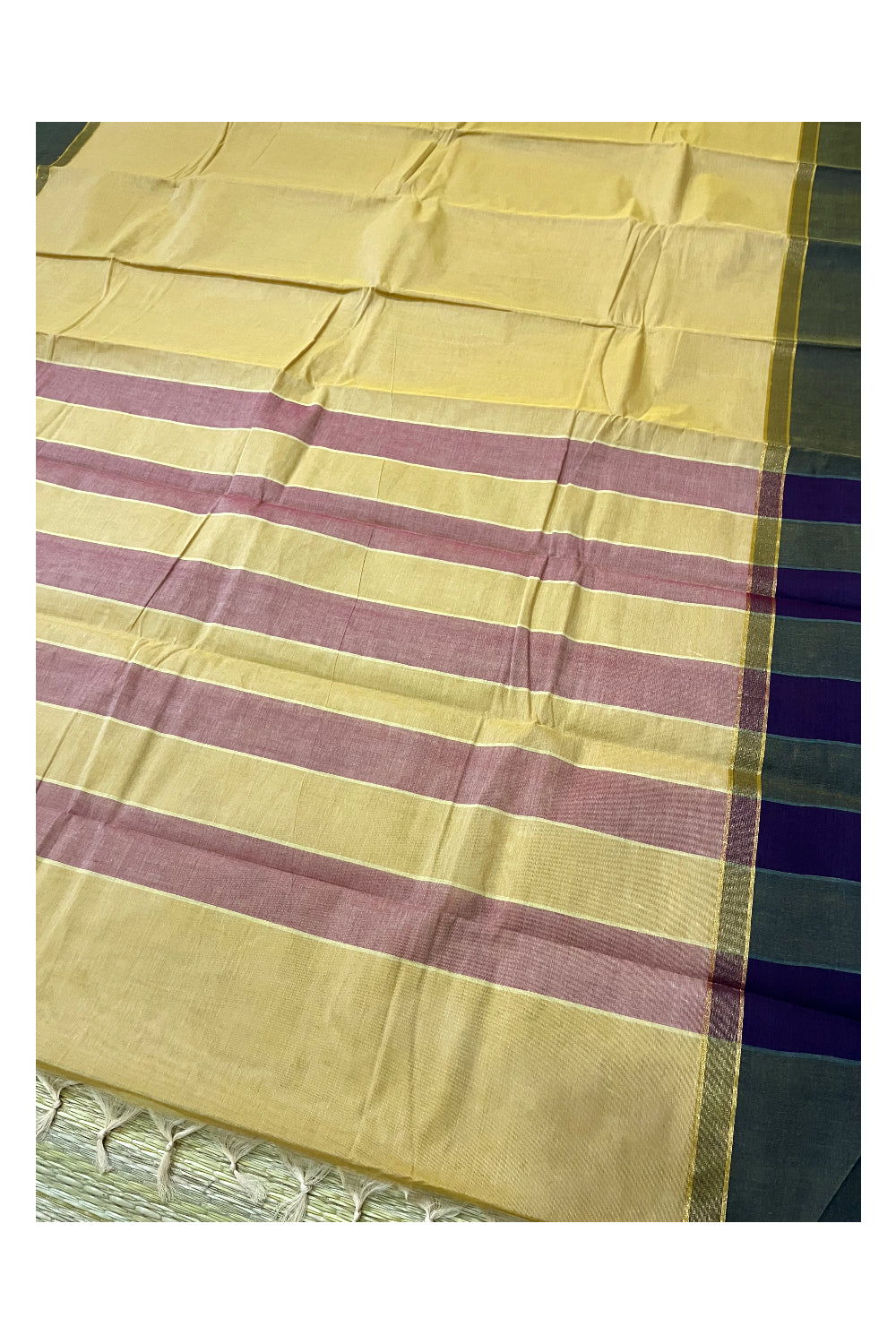 Southloom Cotton Light Brown Plain Saree with Dark Brown Border