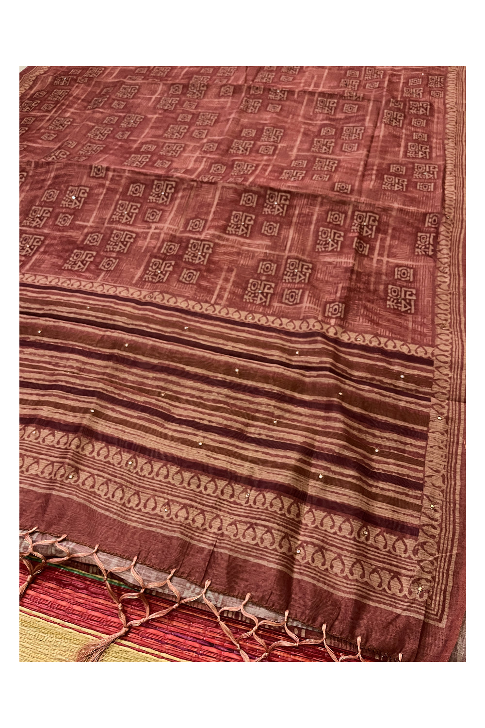 Southloom Art Silk Brown Saree with Designer Prints on Body