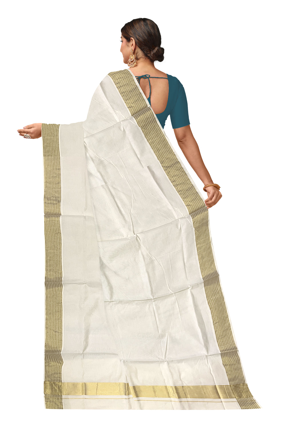 Pure Cotton Plain Kerala Saree With Lines Kasavu 4x4 Border