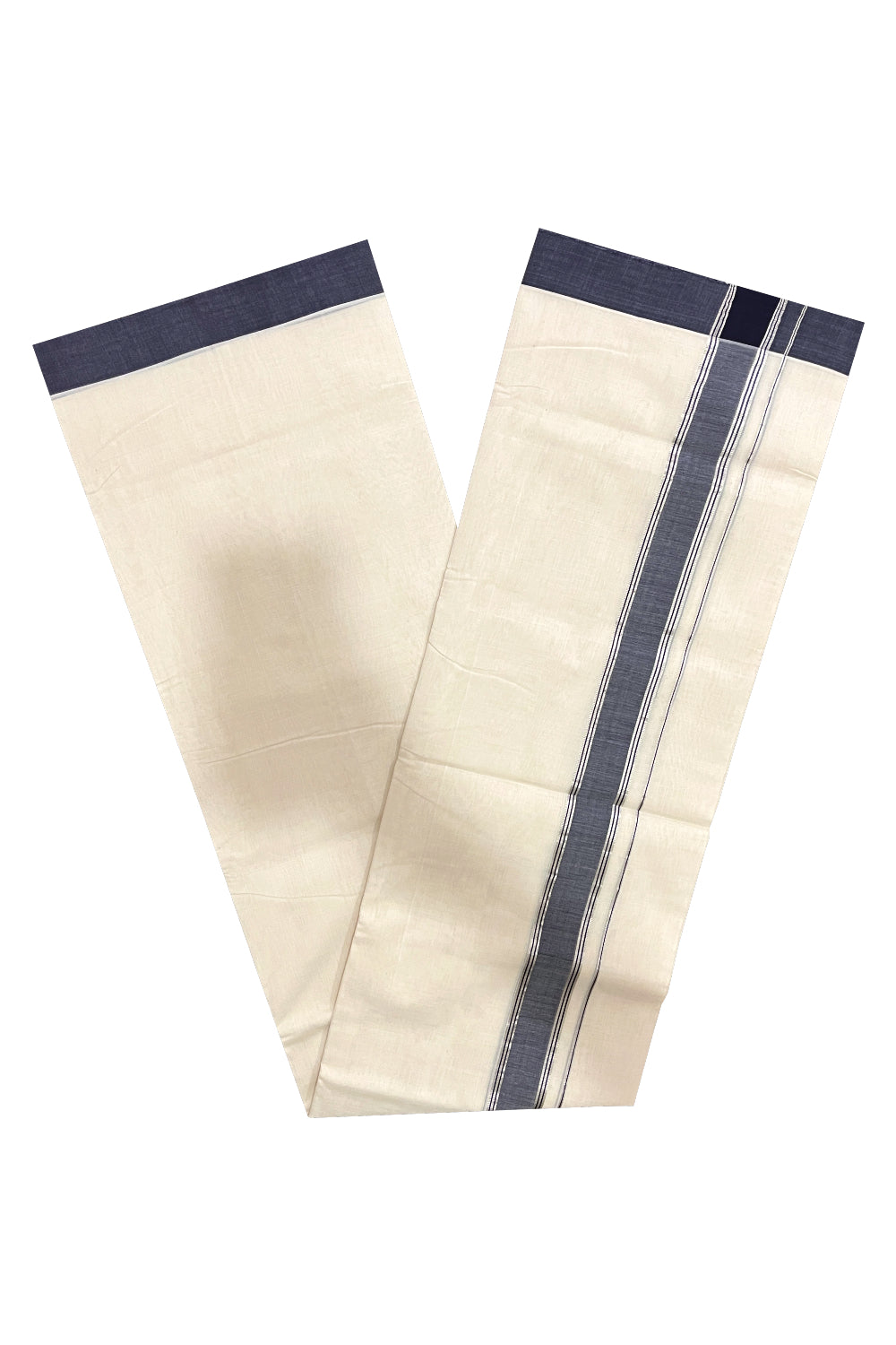 Southloom Premium Balaramapuram Unakkupaavu Handloom Mundu with Black and Silver Kasavu Border (South Indian Kerala Dhoti)