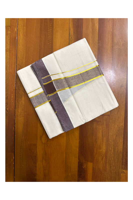 Pure Cotton Off White Double Mundu with Kasavu and Brown Kara (South Indian Kerala Dhoti)