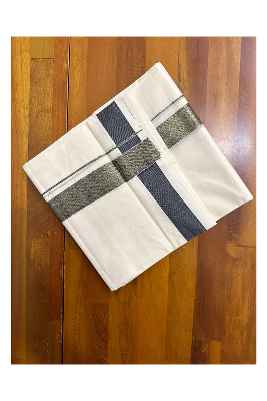 Kerala Pure Cotton Double Mundu with Kasavu and Black Kara (South Indian Kerala Dhoti)