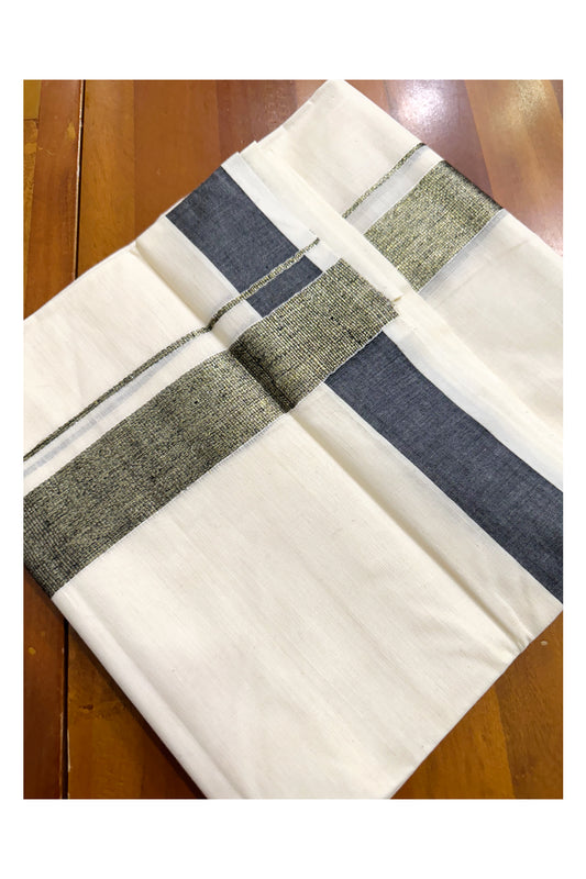 Kerala Pure Cotton Double Mundu with Kasavu and Black Kara (South Indian Kerala Dhoti)