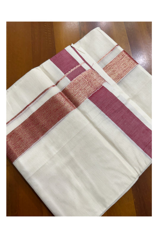 Kerala Pure Cotton Double Mundu with Kasavu and Red Kara (South Indian Kerala Dhoti)