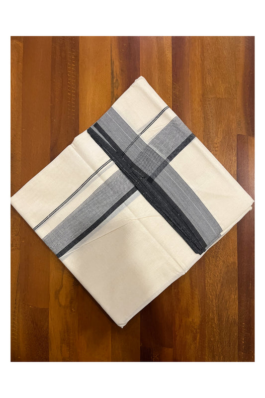 Pure Cotton 100x100 Double Mundu with Black Line Border (South Indian Kerala Dhoti)