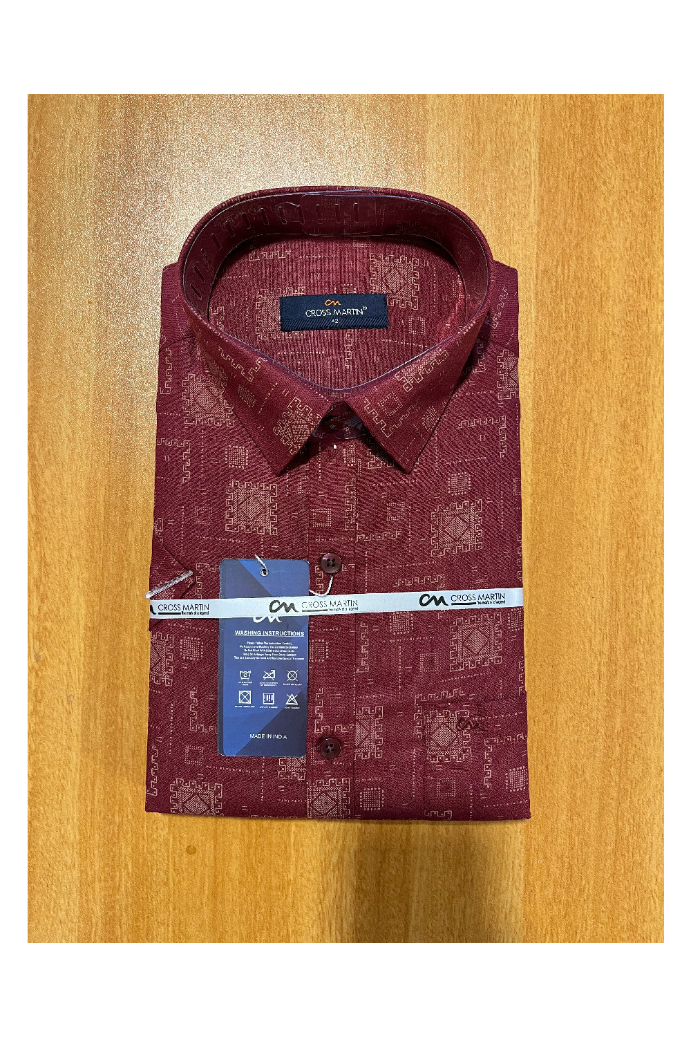 Pure Cotton Maroon Printed Shirt (42 HS)