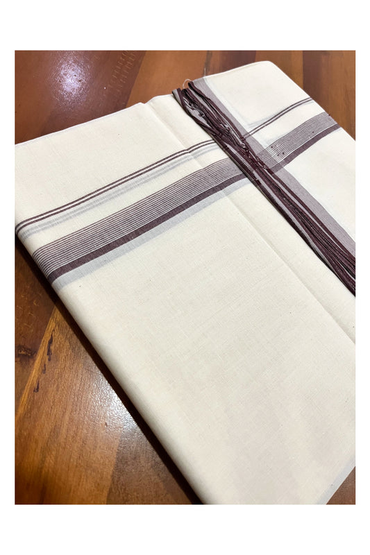 Pure Cotton 100x100 Double Mundu with Brown Line Border (South Indian Kerala Dhoti)