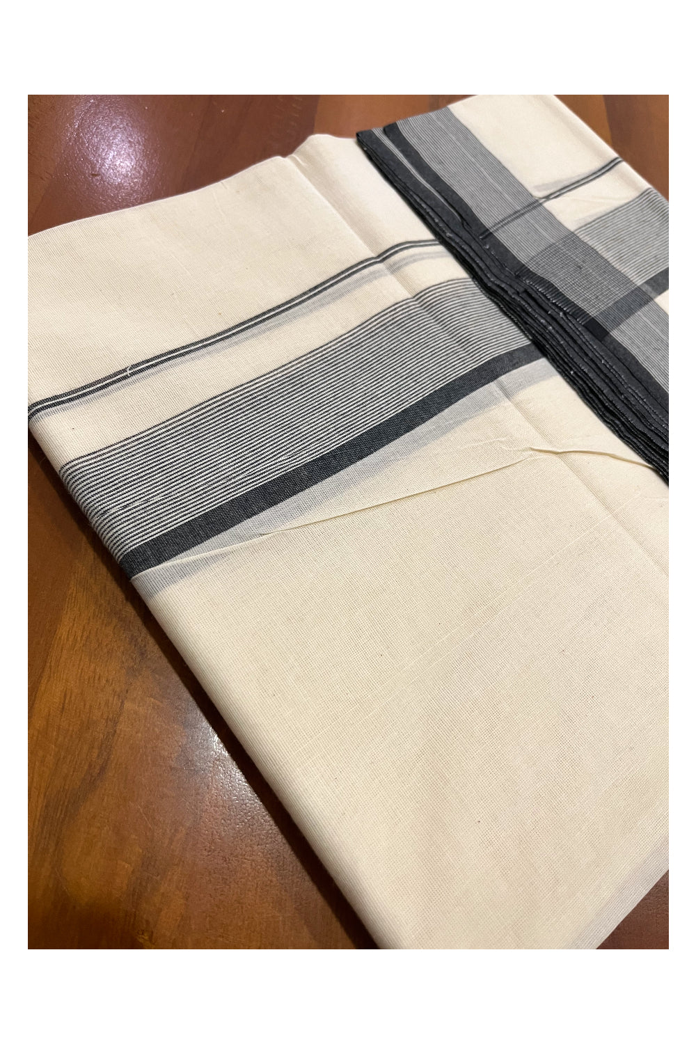 Pure Cotton 100x100 Double Mundu with Black Line Border (South Indian Kerala Dhoti)