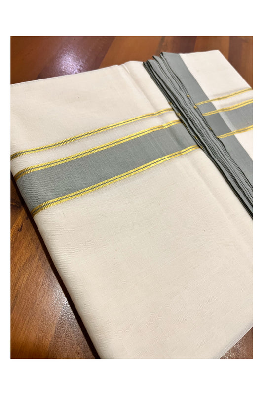 Southloom Premium Balaramapuram Unakkupaavu Handloom Mundu with Kasavu and Grey Border (South Indian Kerala Dhoti)