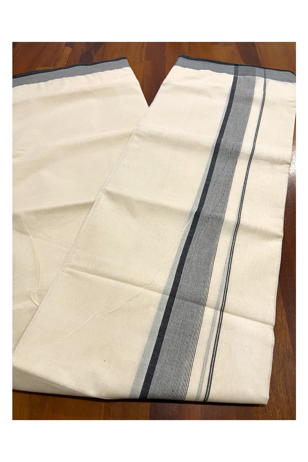 Pure Cotton 100x100 Double Mundu with Black Line Border (South Indian Kerala Dhoti)