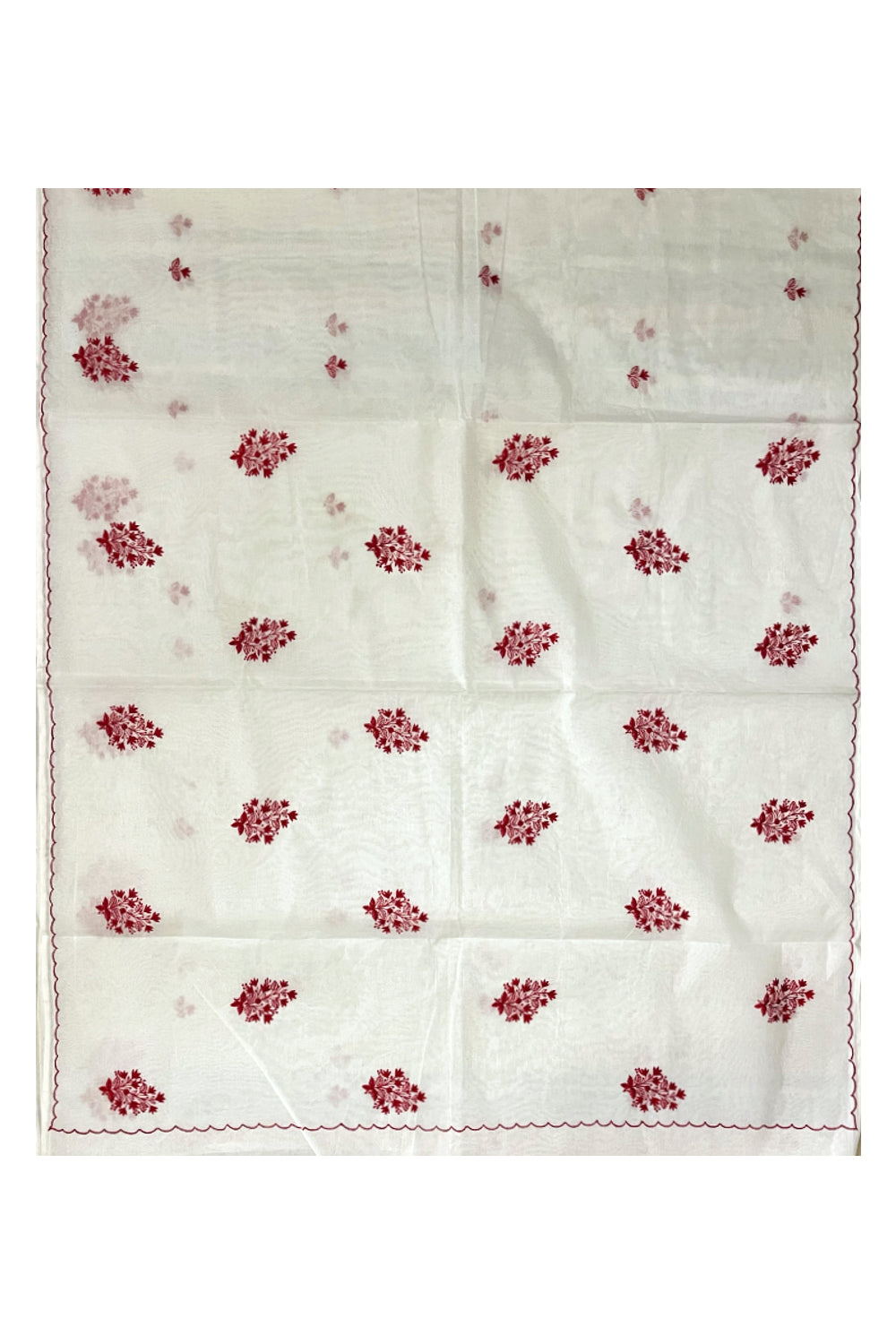 Southloom Cotton Pure White Saree with Red Woven Works on Body (2023 Christmas Special Saree)