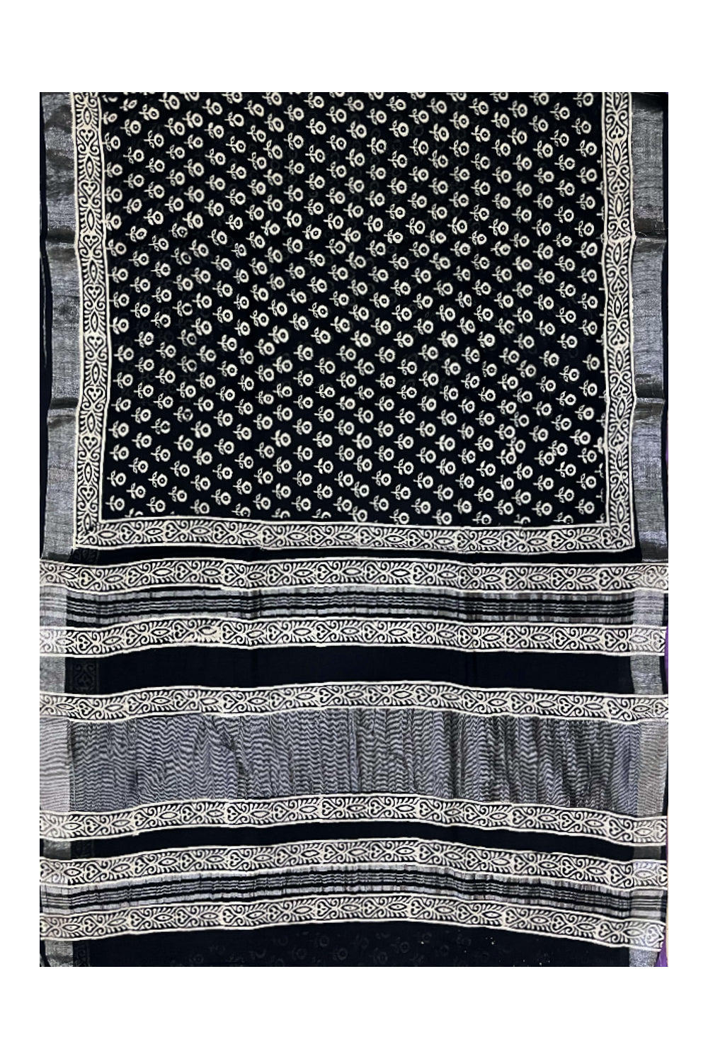 Southloom Designer Printed Black Linen Saree