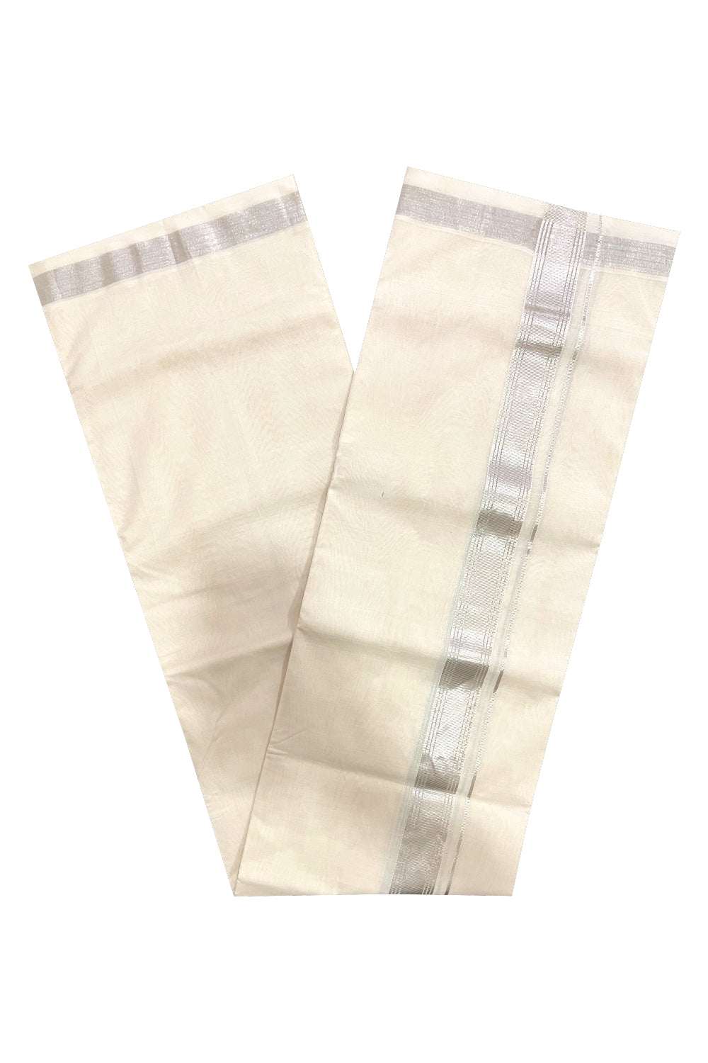 Southloom Premium Balaramapuram Unakkupaavu Handloom Silver Kasavu Mundu (South Indian Kerala Dhoti)