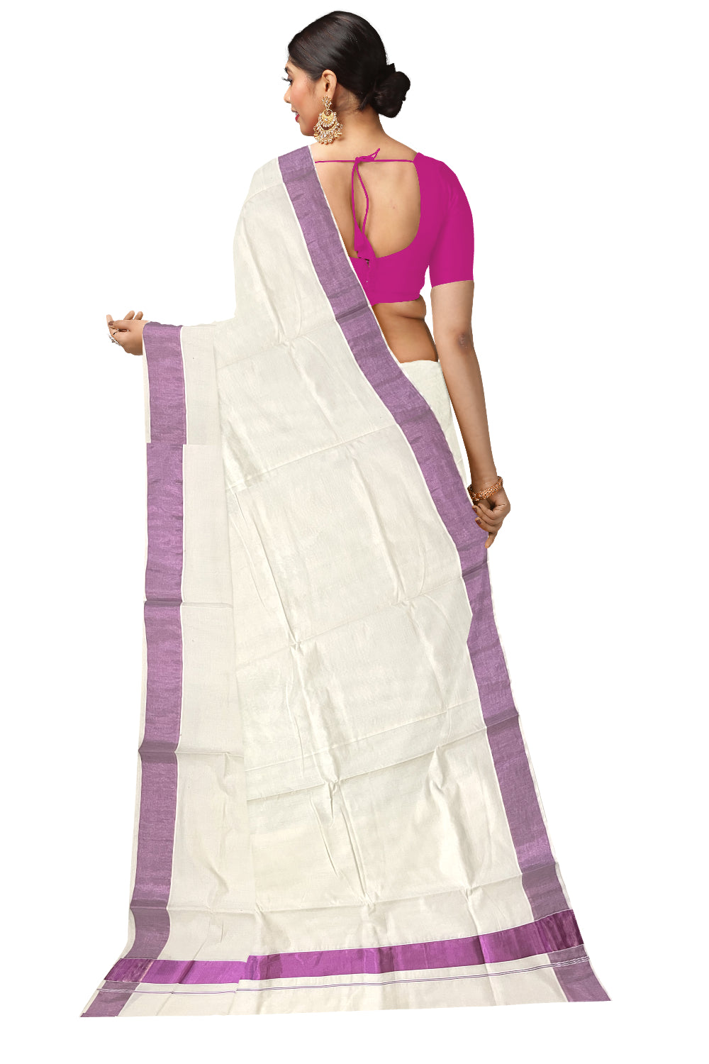 Pure Cotton Kerala Plain Saree with Pink Kasavu Border (Onam Collection 2024)