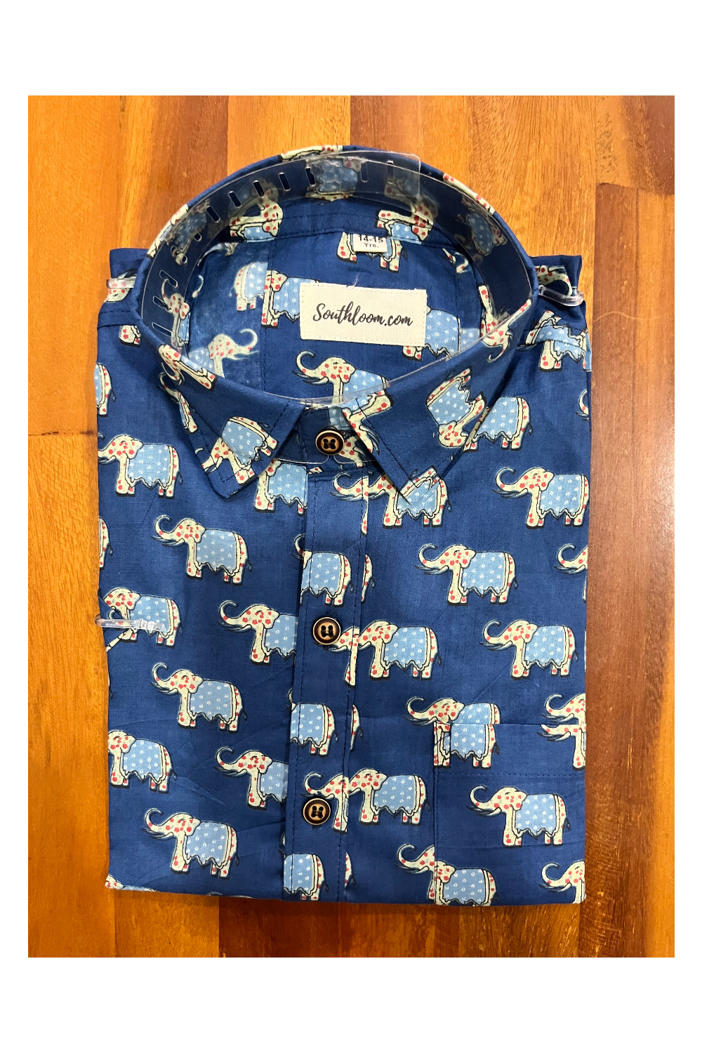 Southloom Jaipur Cotton Blue Elephant Hand Block Printed Shirt For Kids (Half Sleeves)