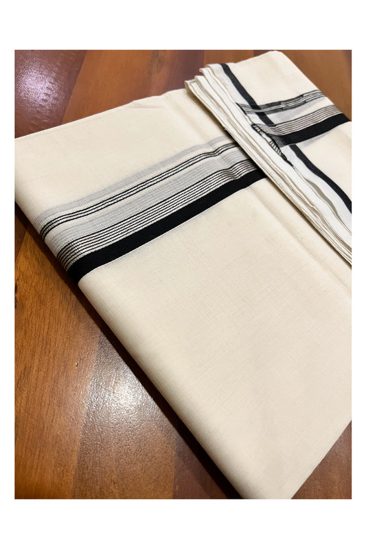 Southloom Premium Balaramapuram Unakkupaavu Handloom Silver Kasavu and Black Border Mundu (South Indian Kerala Dhoti)