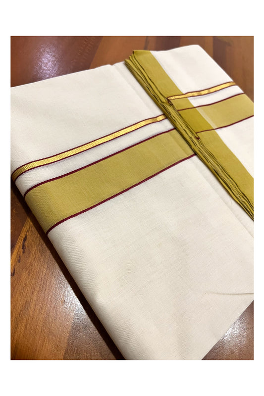 Southloom Premium Balaramapuram Unakkupaavu Handloom Mundu with Kasavu Mundu with and Yellow Maroon Border (South Indian Kerala Dhoti)