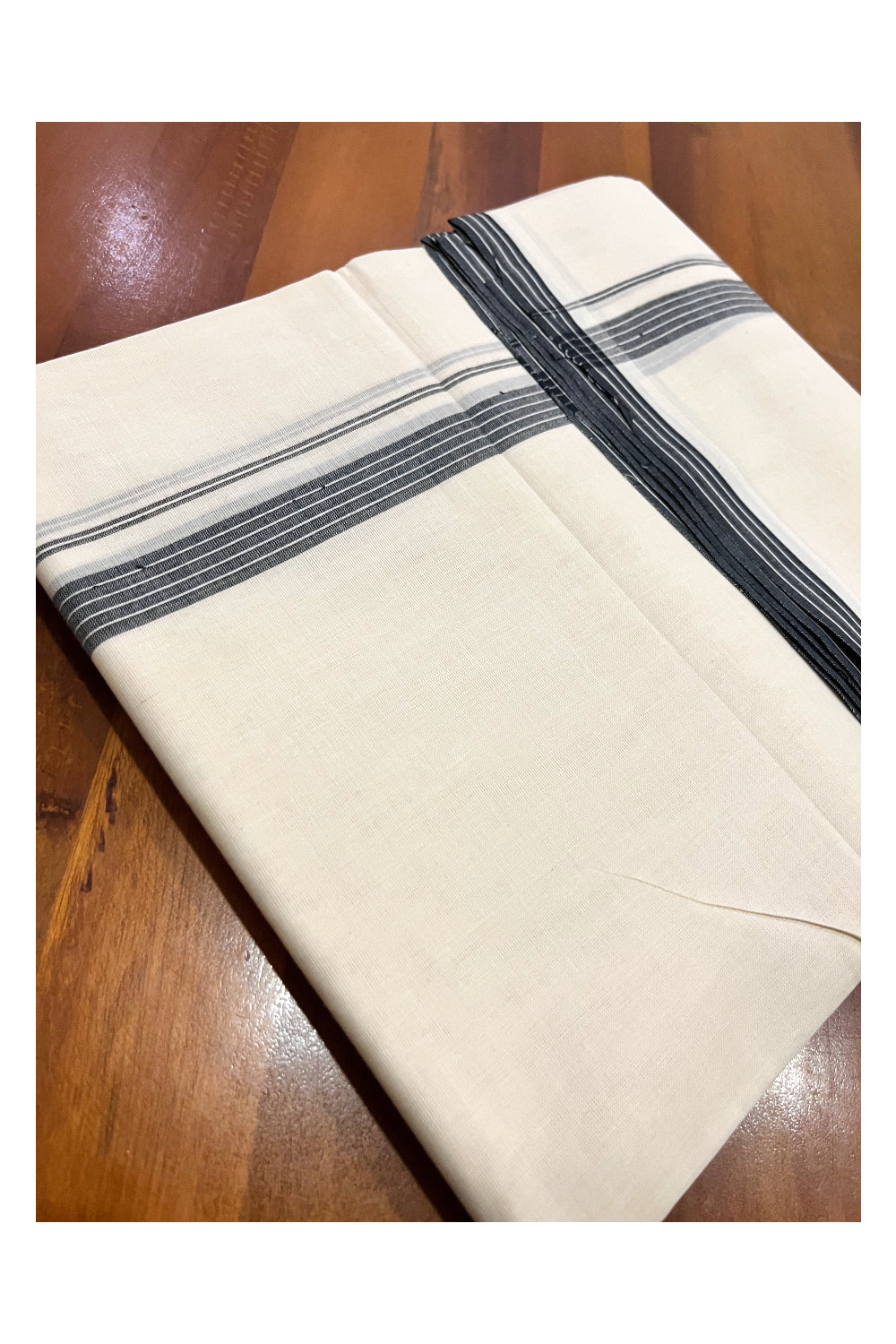 Pure Cotton 100x100 Double Mundu with Black Line Border (South Indian Kerala Dhoti)