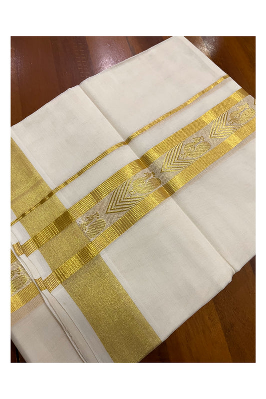 Southloom Premium Handloom Cotton Mundu with Kasavu Peacock Woven Border