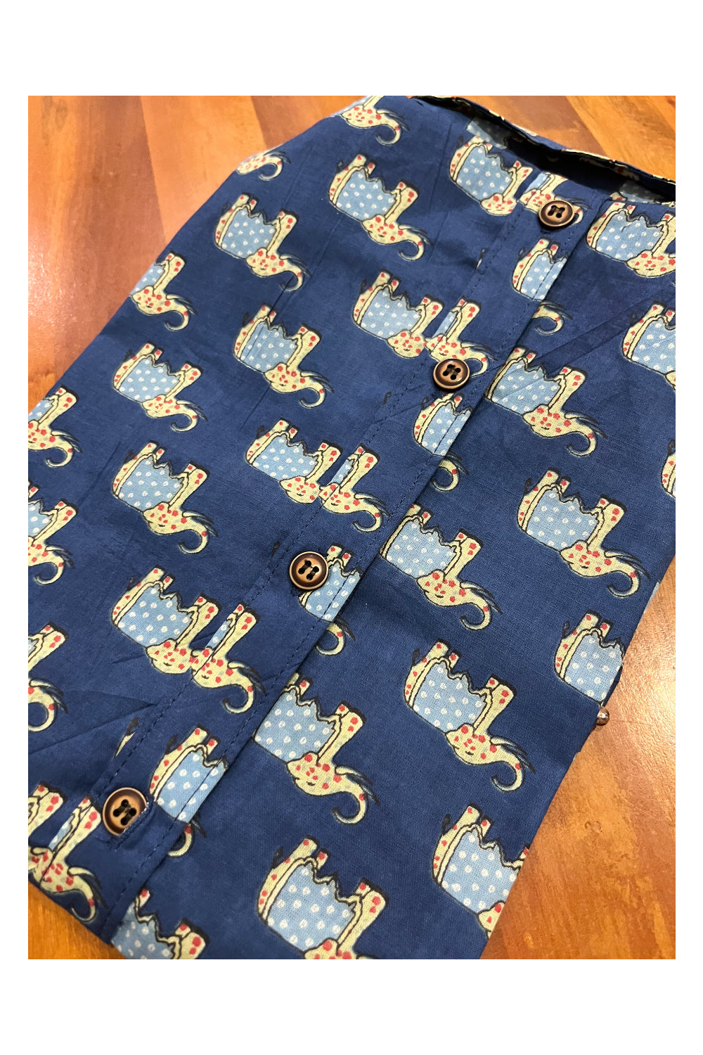 Southloom Jaipur Cotton Blue Elephant Hand Block Printed Shirt For Kids (Half Sleeves)