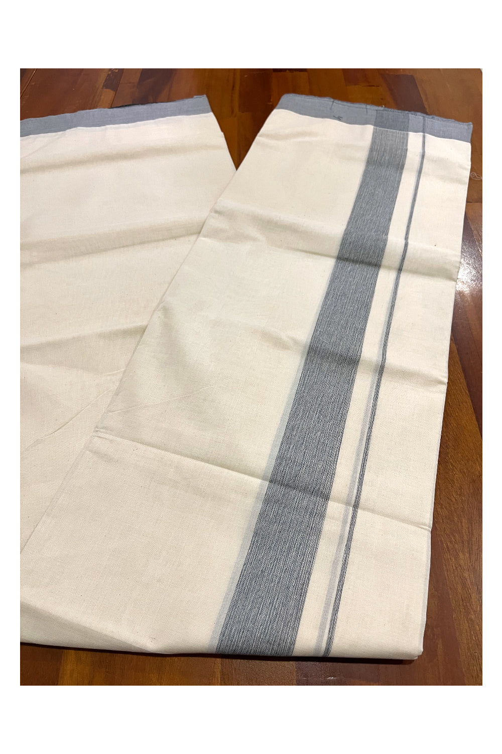 Pure Cotton 100x100 Double Mundu with Black Border (South Indian Kerala Dhoti)