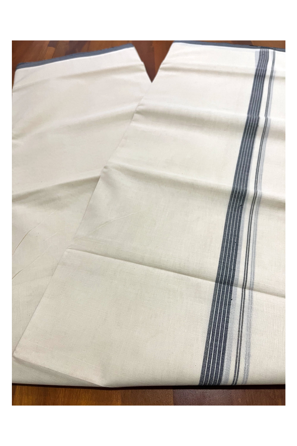 Pure Cotton 100x100 Double Mundu with Black Line Border (South Indian Kerala Dhoti)