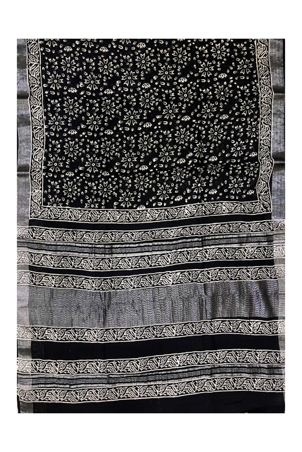 Southloom Designer Printed Black Linen Saree